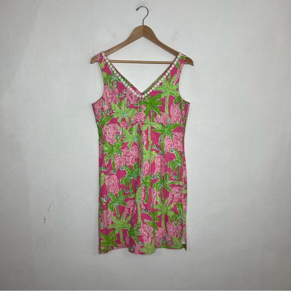 Vintage Lilly Pulitzer Taboo Pink Elephant Print Keyhole Shift Dress Size 10 - Picture 2 of 14